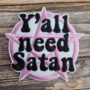 Y'all Need Satan Pink Pentagram Occult Witchy Gothic Embroidered Iron on Patch